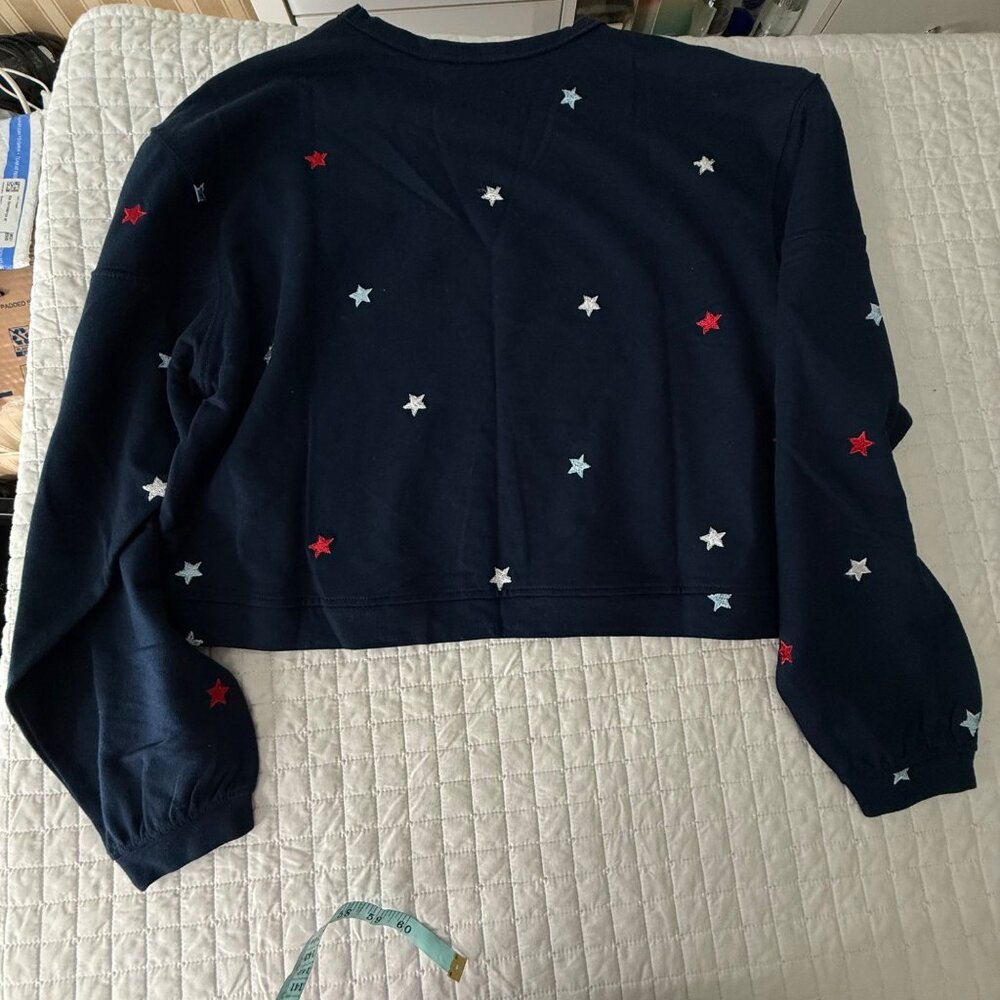 Trixxi Navy Star Print Cropped Sweatshirt & Drawstring Shorts Set M - Picture 8 of 11